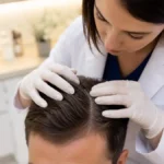 Examen del cuero cabelludo para valorar injerto capilar en caso de alopecia areata o cicatrices