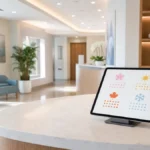 Recepción de clínica de injerto capilar en Córdoba con luz natural, representando las cuatro estaciones del año