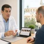 Consulta médica sobre tratamiento con minoxidil tras un injerto capilar en una clínica de Córdoba