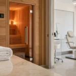 Sauna y zona de spa clínica para explicar cuándo volver al calor y jacuzzi después de un injerto capilar en Córdoba