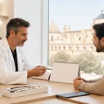 Paciente en revisión médica después de un injerto capilar en Córdoba
